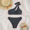 2024 neuer Bikini solide sexy ein Schulterbikini Womens Split Badeanzug