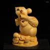 Dekorativa figurer Boxwood Staty Rich Rat Zodiac Lucky Feng Shui Living Room Wood Carving Crafts Gilding Sculpture Home Decor