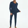 Sous-vêtements thermiques masculins 2024 Soild décontracté long Long Fleece Bined Top Leggings Pantation de la superposition de base hivernale pour hommes