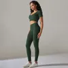 Seamless lu Frauen ausrichten Sportswear Yoga High Taille Leggings Kurzarm T-Shirts Crop Top 2 Stück Set Fitnesskleidung Fiess Anzug Zitronen Gym