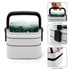 Dinnerware Forest Glow Bento Box School Kids Office Worker 2Layers Storage Trees Moon Sun Mist Nature Landscape