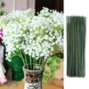 Fleurs décoratives 100pcs Green Floral Fil Artificial Flower Tige Branches Twigs Iron Diy Paper Stub Accessoire