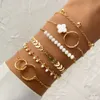 Fleur de style Instagram Perle ronde ronde Géométrie à la mode personnalisée Géométrie à 6 couches Bracelet Femelle