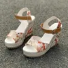 Slippers Designer Sandals For Women Ladies Summer Printed Bow Cloth Belt Buckle Thick Bottom Large Size Rhinestone