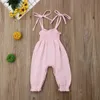 Overalls 0-24M Summer Cute Toddler Baby Girls Romper Clothes Sleeveless Strap Pants Solid Romper Overalls Cotton Outfits T240415