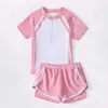 Double couches shorts Girls Swimwear Two-Pieces Clets Summer Beach Clothes L-5xl Kids Short-Sweveve For Girl Pink Black 240412