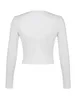 Kvinnors T -skjortor Kvinnor Crop Top Long Sleeve Shirt Lace Trim Slim Fit Round Neck Topps Clubwear