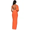 Bandaż damska Maxi seksowne Oneulder Długie wieczorne imprezowe pasy startowe Eleganckie plecy Deep V Neck Orange Sukienki o długości podłogi 240410