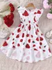 Girl's Dresses Girls summer new casual vacation style small fly sleeve dress sweet ruffle tuxedo dress Y240415