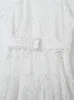 TRAFドレスの女性のノースリーブを空洞化した刺繍ミディ女性の夏のドレスとベルトパーティー240415