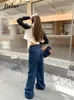 Kvinnors jeans vår sommar rippade blekt manschetterad casual byxa hög midja lösa smala mode kvinnliga streetwear breda benbyxor