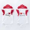 Mother's 2024 New Day Gift Baby Clothing Cartoon I Love Mom Wings Sweetheart Red Princess Dress Set