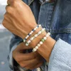 Bracelets de charme Bracelet perlé pour hommes turquoise perled 3 pièces bijoux occasionnels dernier acrylique 20 cm / 7,8 pouces Cangle à main élastique S Bangle