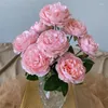 Decorative Flowers 1 Bunch 9 Head Artificial Peony European Silk Peonies Bouquet Home Wedding Party Flower Arrangement Decor Po Props