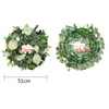Dekorativa blommor Peony Wreath 51cm/20.07in Artificial With Green Leaves White Flower Hanging Decorations Welcome Wreaths For Front