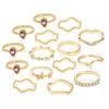 Gotas de água roxa borboleta frita torções de massa anel de 15 peças de 15 peças Jóias de liga de mão dourada de liga dourada