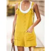 Womens Jumpsuits Rompers Women Cotton Linen Short Romper Summer Strappy Straight Playsuits 2021 Casual Buttons Loose Ladies Big Pocket Dhogw