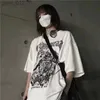 Męskie koszulki męskie Summer Dark T-shirt High Street Gothic Skull T-shirt Loose Ultrafine krótkie rękawowe T-shirt anime Street Clothing Mens top YQ240415