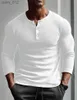 Men's T-Shirts 2024 New Long sleeved Polyester T-shirt Mens Breathable Thin Fabric Casual T-shirt Spring Automatic Henry Neck Basic Tee Top Mens yq240415