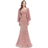 Party Dresses Women's Long Sequin Formal Evening Dress Sweetheart Full Sleeves Wedding Bridal Robe Zipper Back Mermaid Sweep Train Female