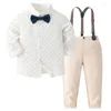 Set di abbigliamento per bambini piccoli per il gentiluomo per culo a maniche lunghe golficcate cravatta per la sospensione pantaloni da sentenza