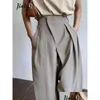 Frauenhose Capris Damen Jielur Khaki Weitbein Baggy Klassiker Vintage Office Lady Elegante Freizeithose Weibliche Arbeit High Drop d Dhgwp