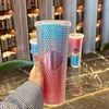 Durian Straw Tumplers 24oz كوب ماء بارد شرب زجاجات الجليد سعة 710 مل مع الأغطية أكواب القهوة البلاستيكية Termos STARRY STODDED STODDER