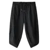 Calça masculina Homens de verão Colpado Coloque a cintura da cintura Carrota vertical estampa listrada harém streetwear