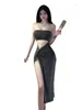 Повседневные платья Womengaga Sexy Sequin Spickling Spicy Girl Hollow Top High Tlect Slit Long Dress Night Club Bouncy Elegant YW0P