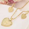 Heart Cross smycken sätter klassiska halsband örhängen set 14 k gult fast guld gf afrika bröllop brudens dowry291d