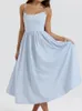 Mozision Elegant Aline Loose Midi Dres Gown Spaghetti Strap Sleeveless Backless French Retro Sexy Long Dress Vestidos 240419