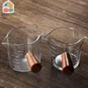 Vinglas för espresso mätkoppar med trähandtag dubbla spout trippel pitcher mjölk kopp S glasskala