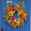 Decorative Flowers Artificial Sunflower Summer Wreath Wall Hanging Non Fading Rustic Floral Rattan For Window