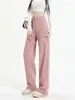 Damesjeans Circyy vrouw denim broek hoge taille roze flaggy gesplitste broek losse vintage rechte lente 2024 moded kleding
