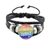 Autres bracelets LGBT Black Weave Leather Bracelet Bi Pride Glass Cabochon Gay Pride Rainbow Flag PHOTO PHOTO MIELRES DE MENS