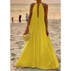 Summer Womens Fashionable Elegant Solid Color Halter Sleeveless Loose Dress French Style