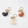 Keychains Lanyards Cute Pearls Keychain Pendant PU Leather Heart Keyring for Women Bag Ornament Headphone Case Charms Car Key Holder Couple Gift