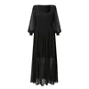 Casual Dresses Vintage Fairy Long Dress Women's Black Elegant French Party Puff Sleeve High midjeklänning Ruffle Cocktail