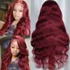 Burgundy 99J 13x6 Body Wave Lace Front Human Hair Wig HD Transparent Lace Frontal Wigs Brazilian Red Colored Remy Wigs for Women 240408