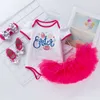 Zomer babymeisje korte mouwen witte katoenen jumpsuit roze tututu rok schoenset baby feestfotografie pak