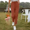 Calça feminina feminina linho de algodão verão de cintura alta perna larga calças de lounge longa com bolsos de rua de moletom de streetwear de bolsos