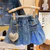 Nieuwe babymeisjes kleren denim rok set kinderkleding sets 2024 lente kinderen tracksuit tweedelig jurk met lange mouwen jas en mini -rokken outfits