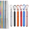Drinking Straws Reusable 304 Stainless Steel Straw Three Sections With Aluminum Alloy Storage Tube Foldable Metal Beverage