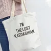 Shopping väskor mode kvinnor vit duk väska grafik estetiskt brev tryckt shoppare kawaii casual lady axel tote