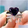 Cluster Rings S925 Sterling Sier Sapphire 9 10 Heart Ring Womens European and American Fashion Ins Drop Delivery Jewely DHDVH