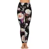 Pantalones activos bonitas flores blancas yoga hojas púrpuras fitness estampados leggings de cintura alta deportivo lindo legging gráfico