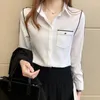 Blusas para mujeres Spring Autumn Polo-Neck Elegant Fashion Patchwork Chiffon Blusa Femme Femme Cardigan Cardigan Camiseta Casual