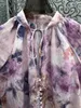 Blouses pour femmes 2024 printemps d'été de haute qualité Femme en V V Purple Floral Print TUNIC BUNCH LANTER