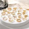 Yeux à chaud en diamant clouté, feuilles de croix, ensemble de 23 pièces multiples de rings de lune de soleil perlé