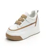 Casual skor 7cm äkta läder sneakers plattform kil dold häl kvinnor sommar höst lady comfy vit krok